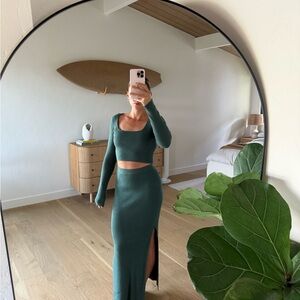 Green Maxi Pencil Skirt and Top Sweater Set